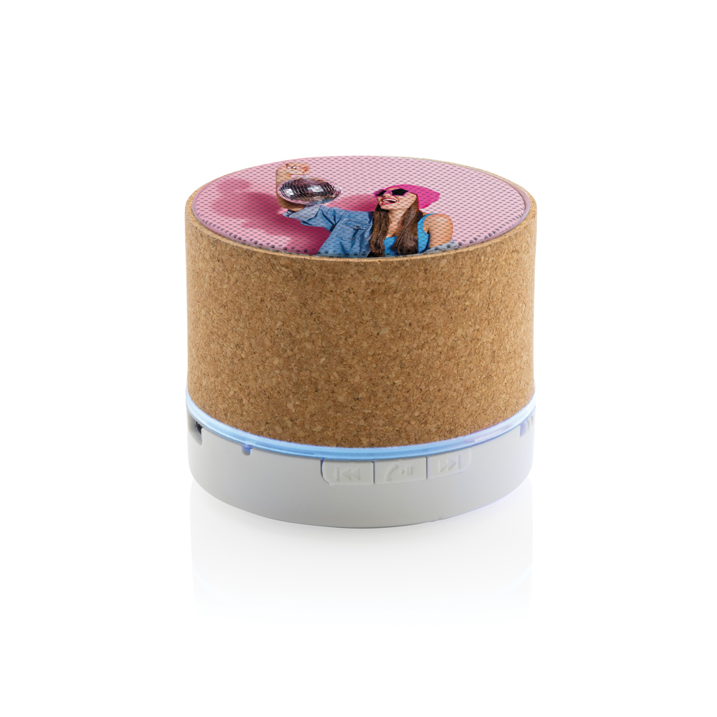 Enceinte Bluetooth cylindrique en liège avec motif coloré