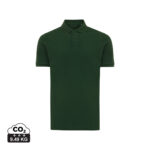 Polo vert foncé avec impact CO2 affiché