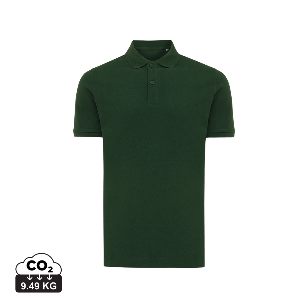 Polo vert foncé avec impact CO2 affiché