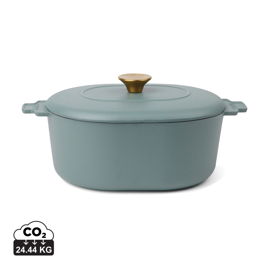 Cocotte en fonte verte avec couvercle doré