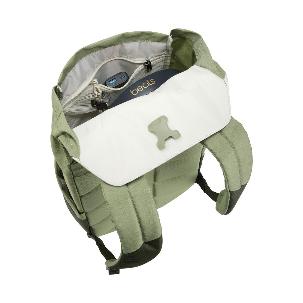 Sac à dos vert avec compartiments intérieurs